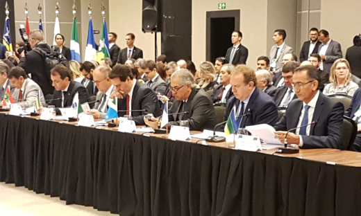 Governador do Estado do Tocantins, Mauro Carlesse, participa do 3º Fórum de Governadores, em Brasília, nesta quarta-feira, 20