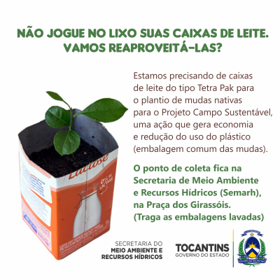 A meta é coletar 2.500 caixas de leite para plantio de mudas nativa na Escola Família Agrícola em São Salvador