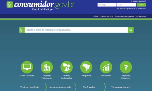 O consumidor.gov.br é um site do Governo Federal