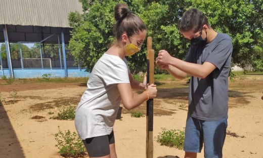 Estudantes ajudam no plantio e na manutenção de plantas nativas na escola