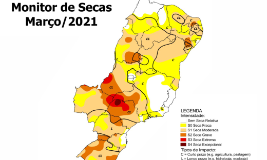 Mapa aponta quadro positivo de recuo da seca moderada e indica atenção para a região sudeste